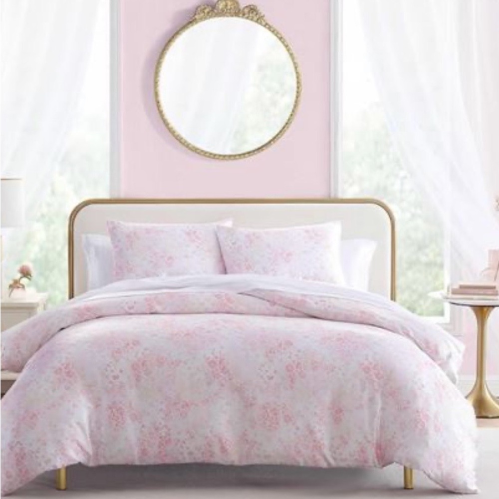 Betsey Johnson Queen Duvet Cover Set Satin Butterfly Garden Pink